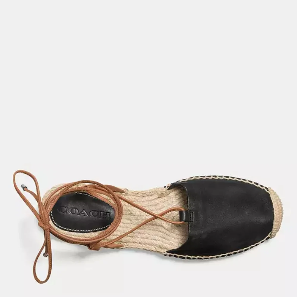 Coach Rita Espadrille Leather Lace Up Jute Platform Shoes Q8974 NIB